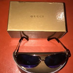 New Gold Gucci Aviator Sunglasses w/Case & Box